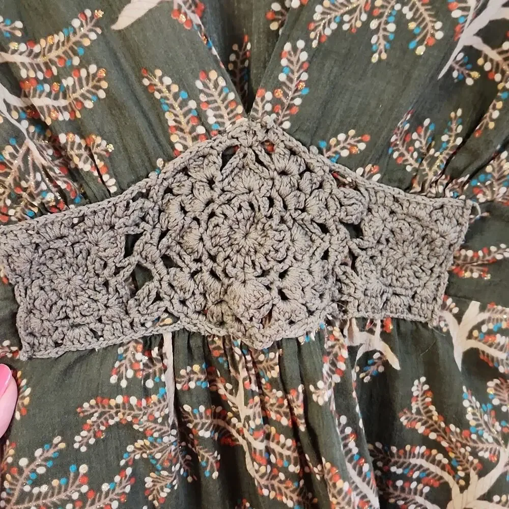 Vintage Charlotte Russe‎ Women's Green Babydoll Top Size Med Crochet Glitter Y2K